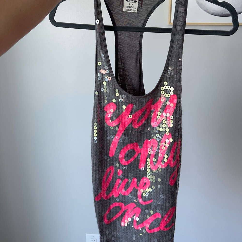 you only live once Victoria secret sequin tank
